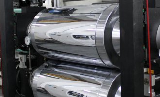 Two roll calendering laminating line